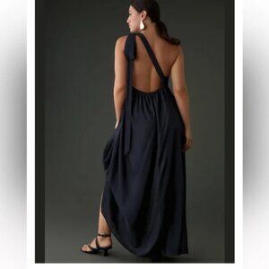 Anthropologie One Shoulder Maxi Dress Medium Black 100% Viscose Lightweight